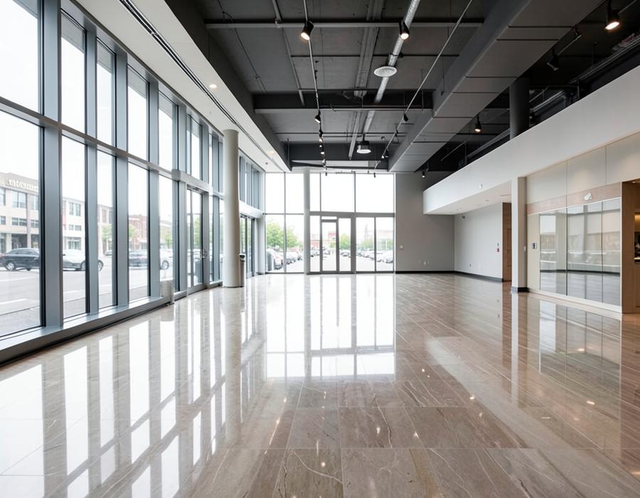 Commercial space with polished flooring